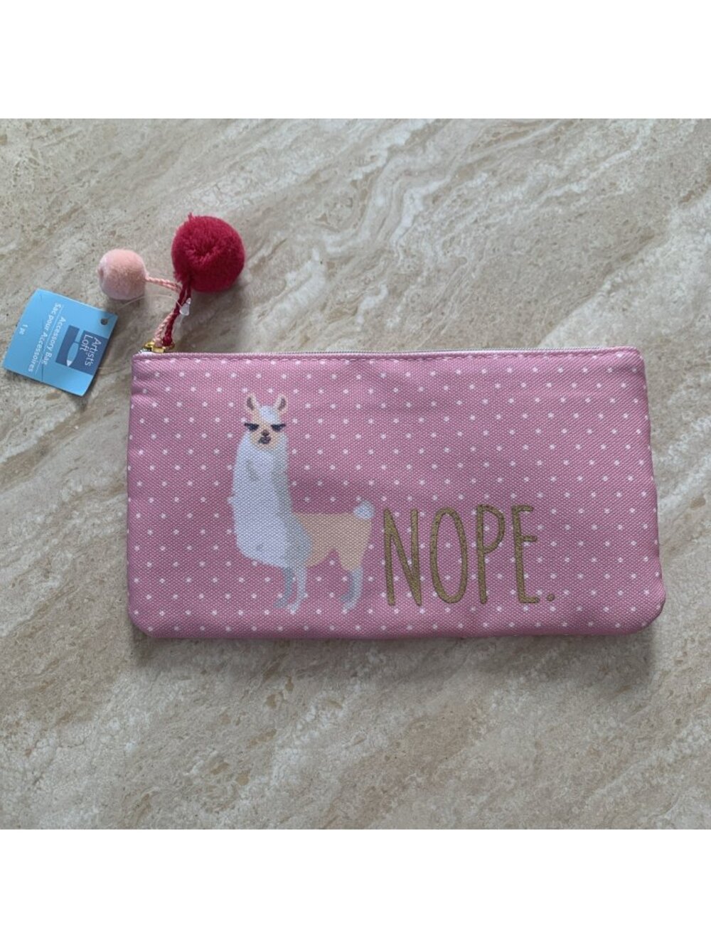 Llama Pink Cosmetic Accessory Bag Pencil Case Artist’s Loft Makeup Pouch 8"x4"